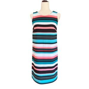 Worthington Dress Women's Sz S Small Teal Black White Stripe Shift Coastal short